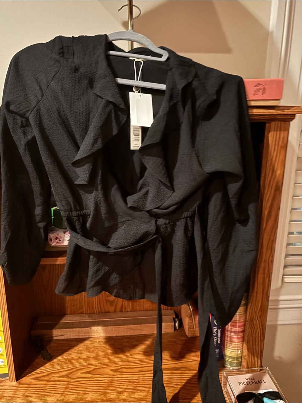 Max Studio Black Ruffle Wrap Top - Picture 2 of 3